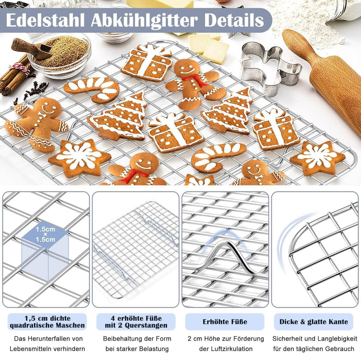 Homikit Backblech 31,5x24,6cm mit Abkühlgitter aus Edelstahl