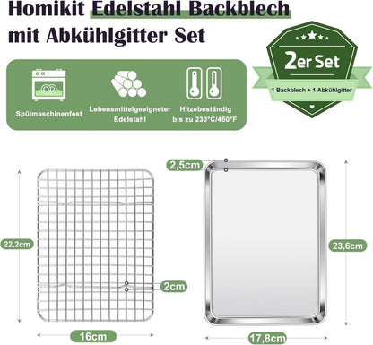 Homikit Edelstahl Backblech mit Abkühlgitter 23,6x17,8cm
