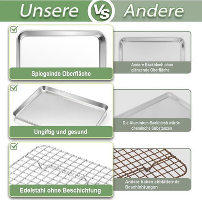 Edelstahl Backblech mit Abkühlgitter für Mini Ofen, 23,6x17,8cm