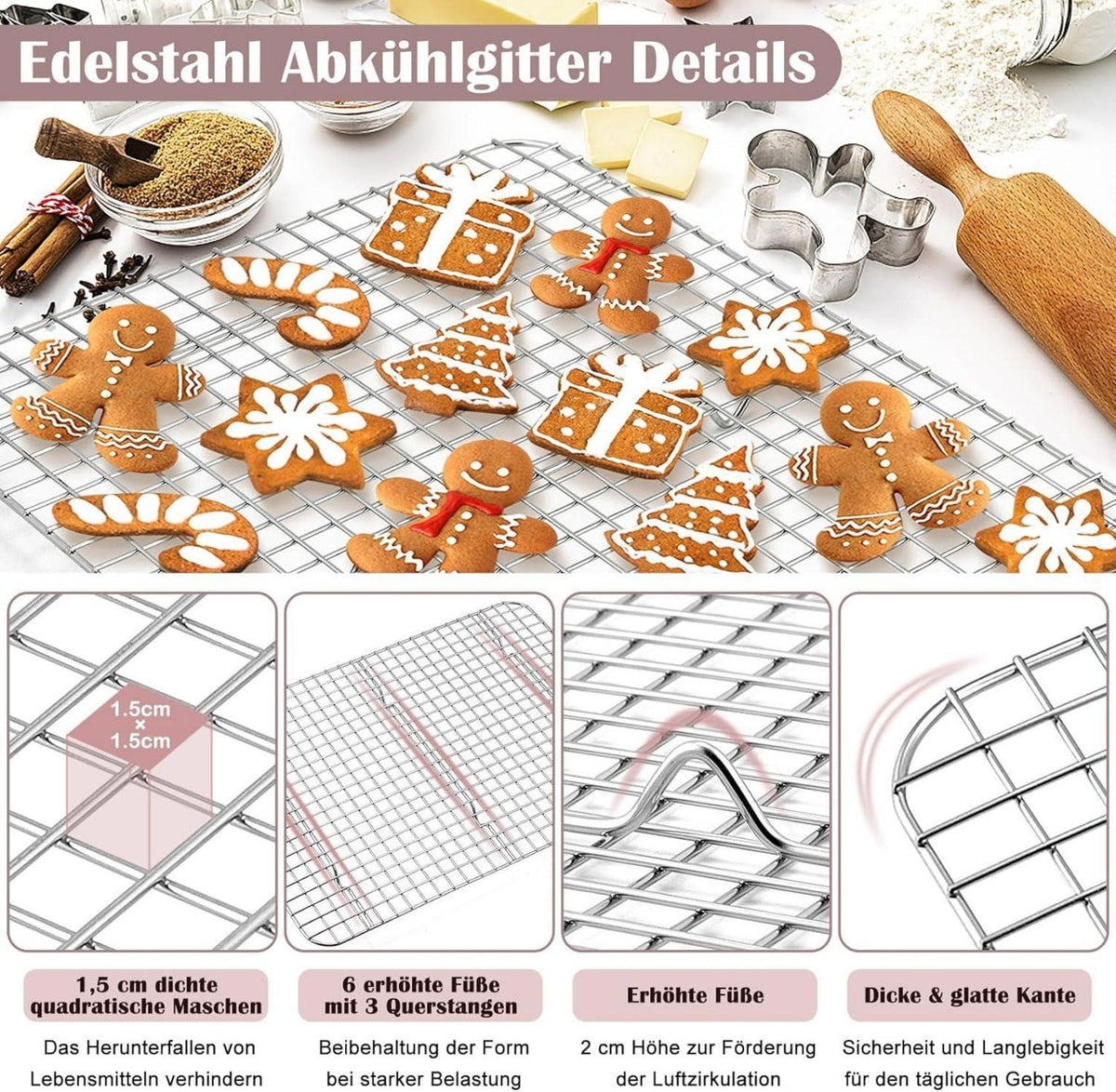 Homikit Edelstahl Backblech mit Abkühlgitter 40x30cm