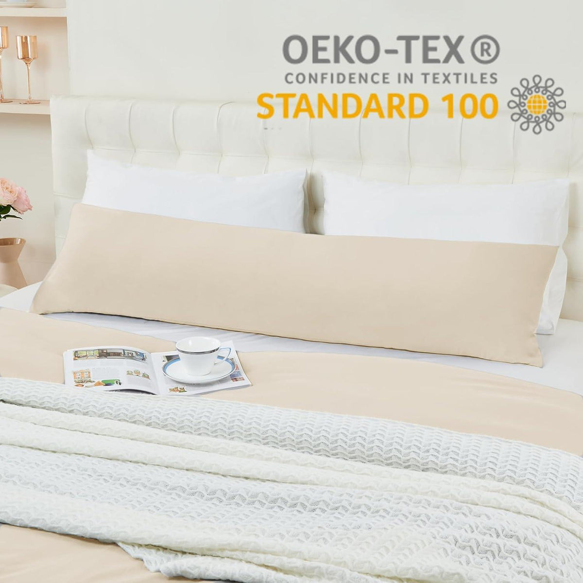 Kissenbezug Set 40x145 cm Weiche Mikrofaser Beige Öko-Zertifikat