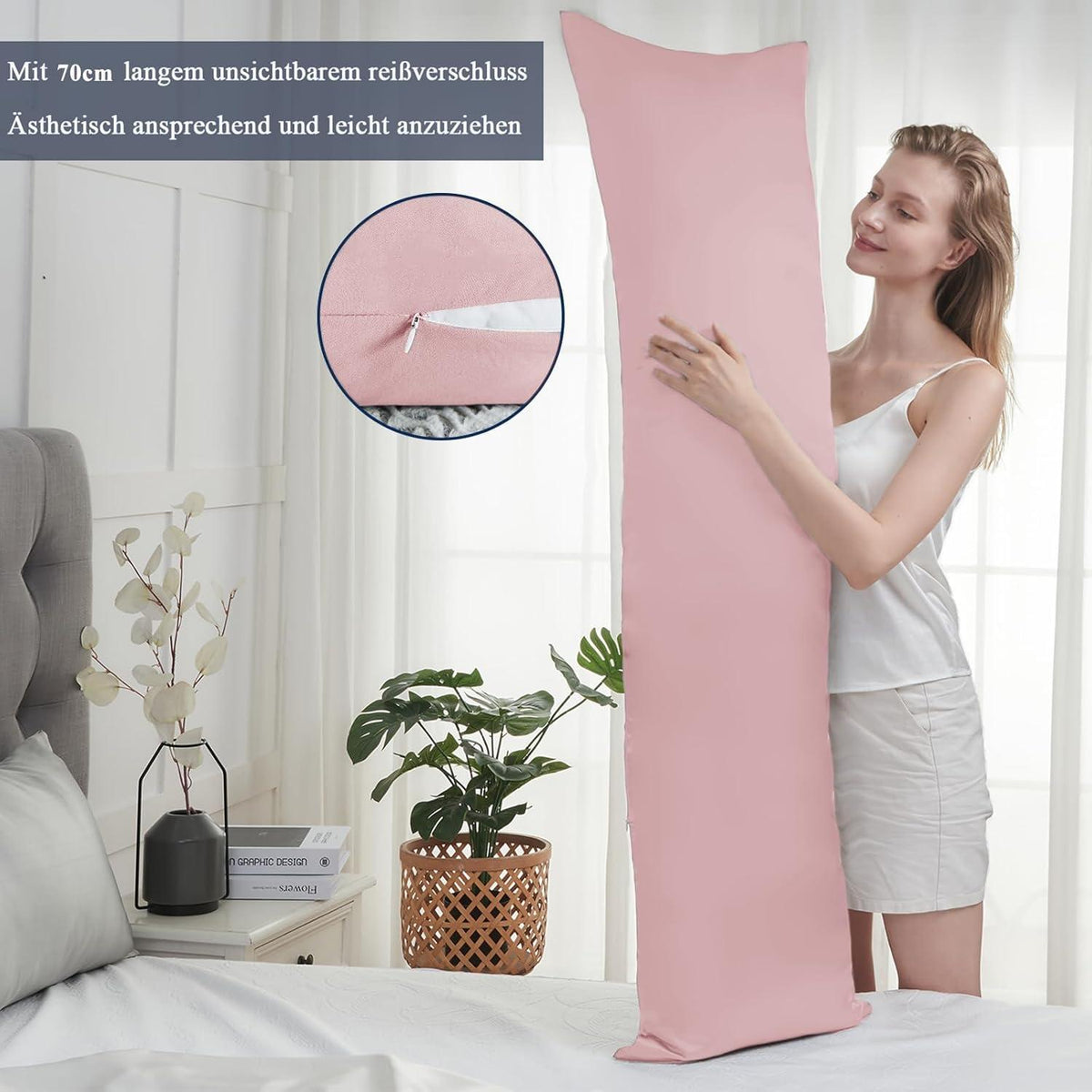 Kissenbezug 40x145 Seitenschläfer Öko-zertifiziert 2er Set Weich Rosa