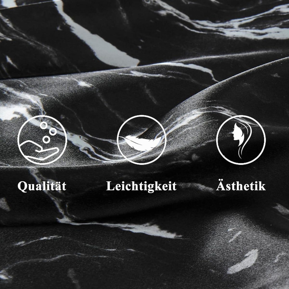 Satin Kissenbezug 2er Set Schwarz Marmor 40x80 mit Haargummis
