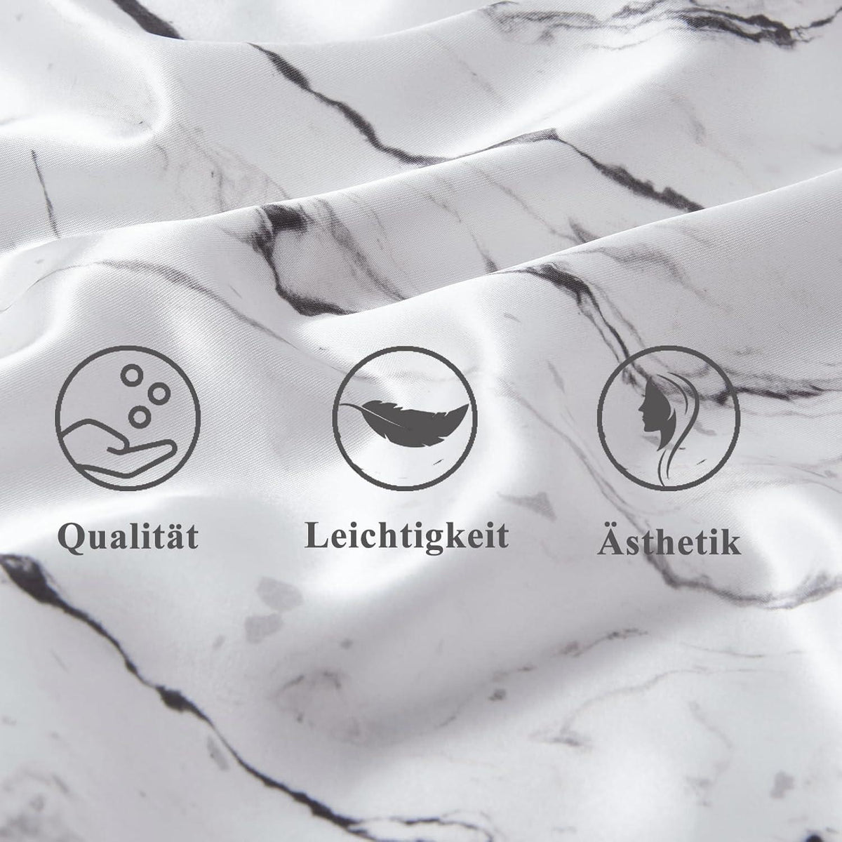 Satin Kissenbezug 2er Set Weiß Marmor 40x80 mit Haargummis