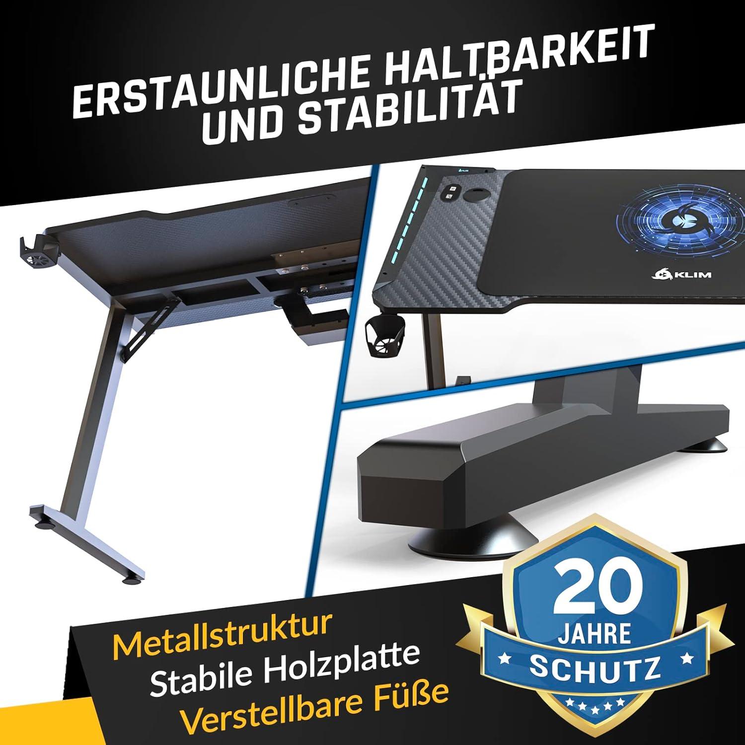 Gaming Tisch 120 x 60 cm mit Kabelmanagement und Mousepad - Schwarz