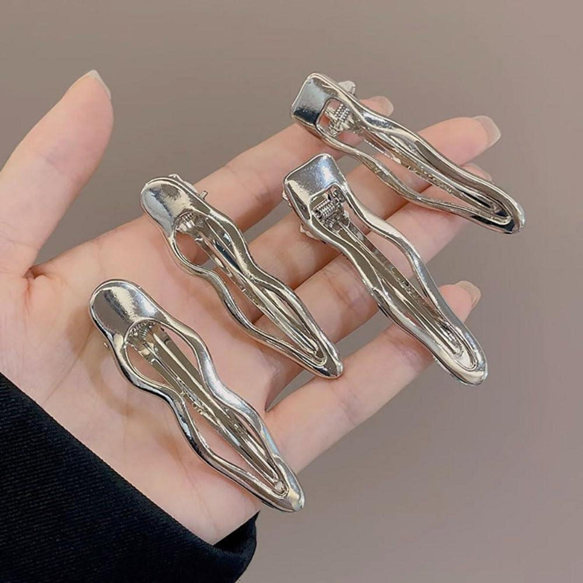Silber Welle Metall Haarspangen Damen Mädchen Haarschmuck 4 Stück