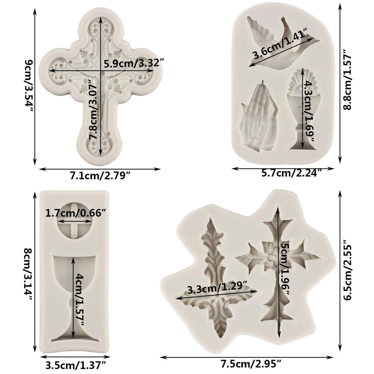 4er Set Silikonformen Taufe: Kreuz, Kelch & Taube
