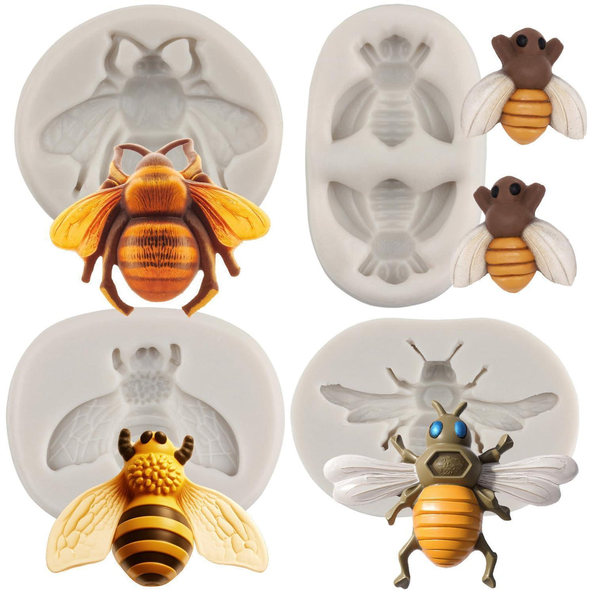 4x Bienen Fondantformen Silikon für Kuchen & Süßigkeiten