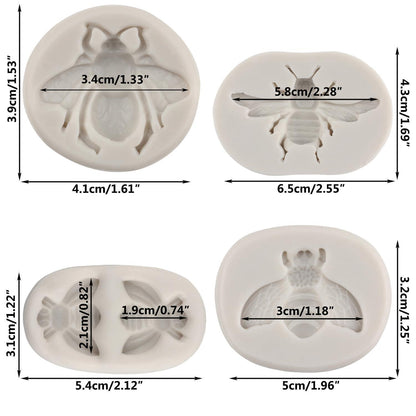 4x Bienen Fondantformen Silikon für Kuchen & Süßigkeiten