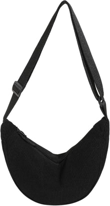Kleine Cord Crossbody Bag Damen Halfmoon Umhängetasche A-schwarz