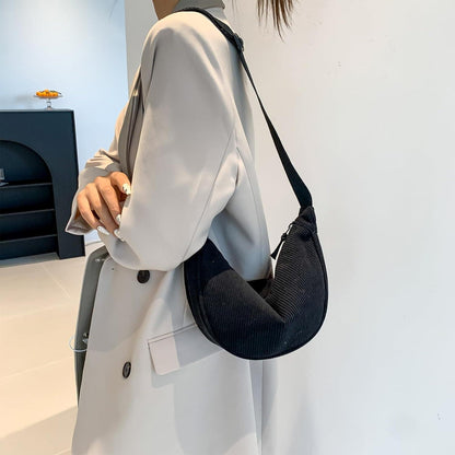 Kleine Cord Crossbody Bag Damen Halfmoon Umhängetasche A-schwarz