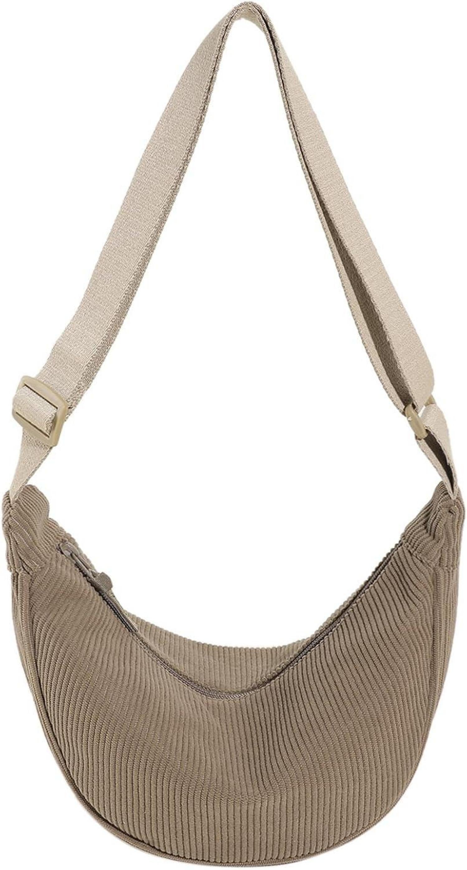 Kleine Halbmondtasche aus Cord für Damen - Crossbody Bag in A-khaki