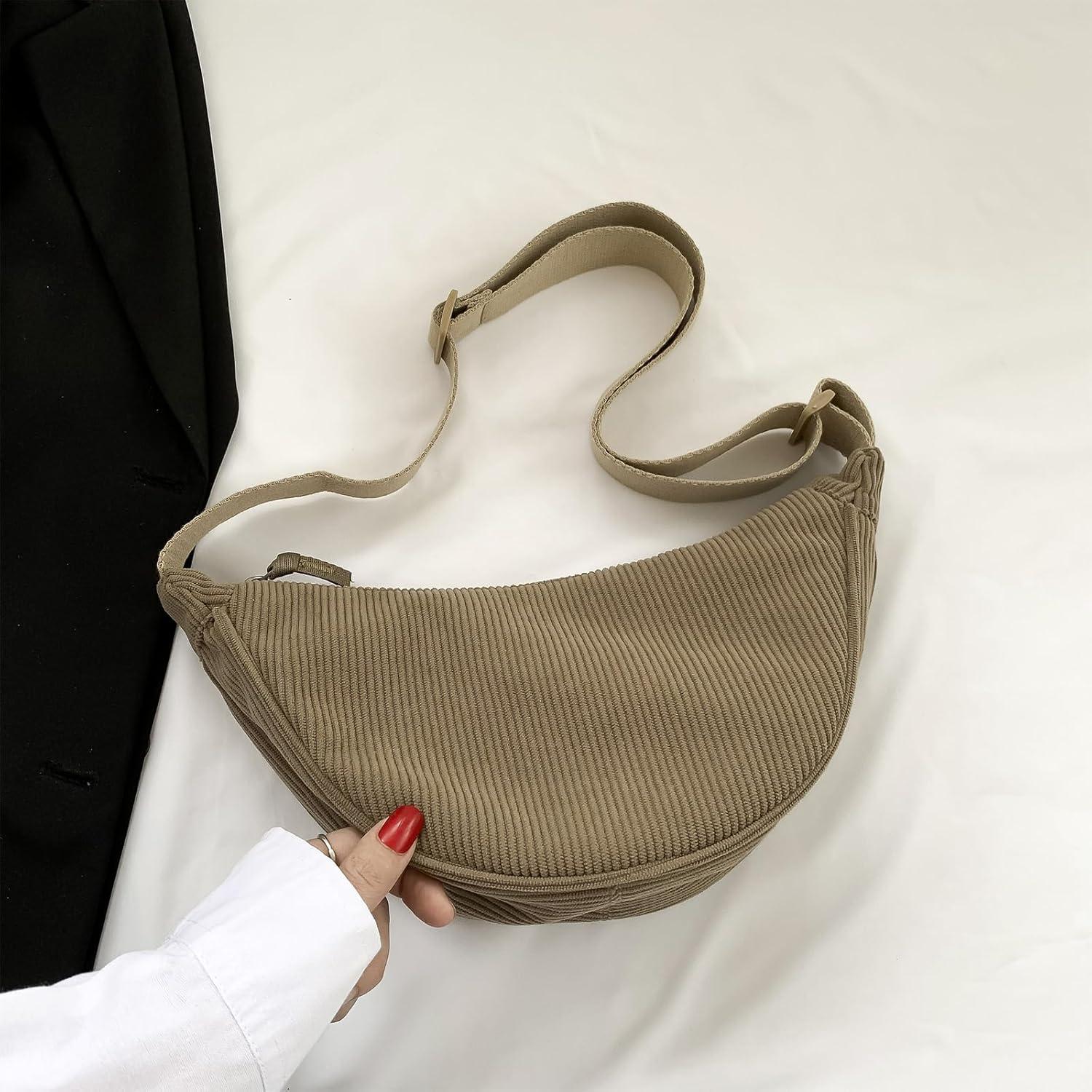 Kleine Halbmondtasche Cord Crossbody Bag Damen Umhängetasche