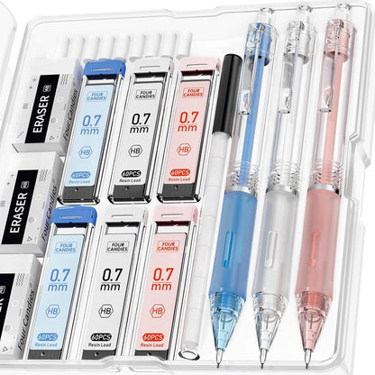 Mechanisches Bleistiftset mit 0,7 mm Minen, 360 Stück Harzmine, 3