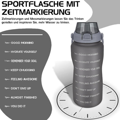 Sportliche 2l Trinkflasche mit Strohhalm und Zeitmarkierung