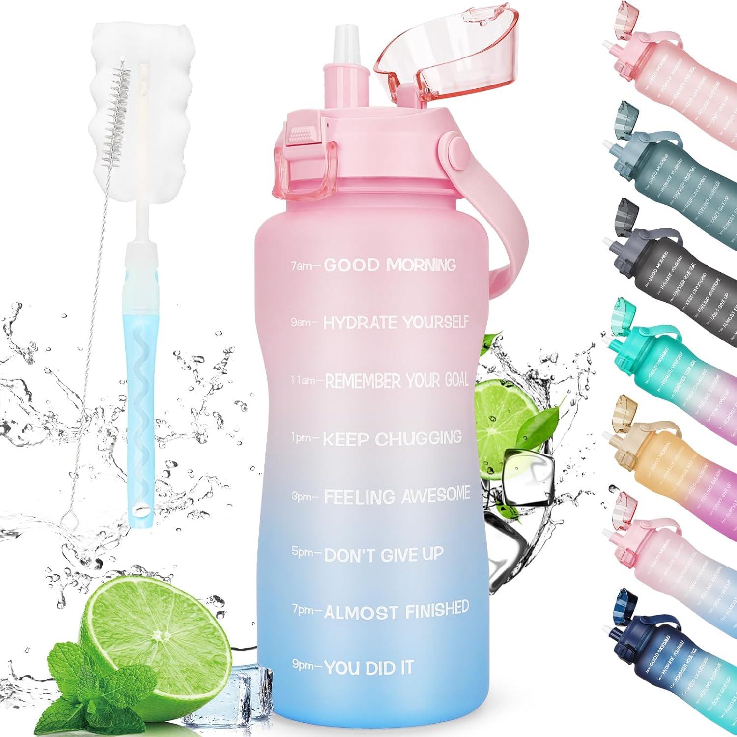 2l Trinkflasche mit Strohhalm und Zeitmarkierung