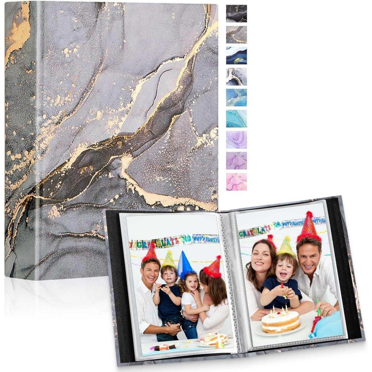 Fotoalbum 10x15 cm 2er-Pack Hardcover Grau Gold in Lederoptik
