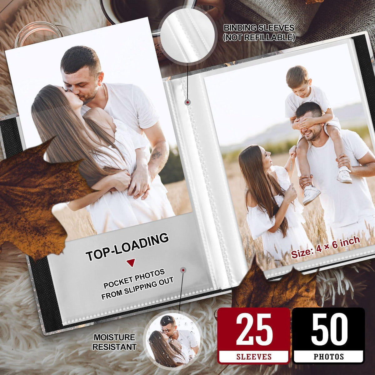 Fotoalbum 10x15 cm 2er-Pack Hardcover Grau Gold in Lederoptik