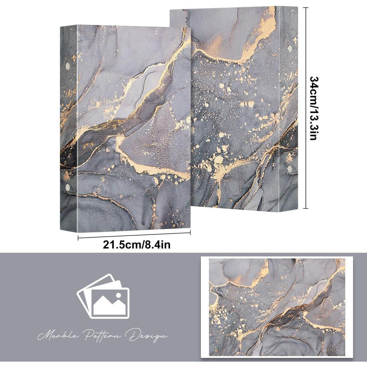 Fotoalbum Hardcover 300 Fotos 10x15 cm Grau Gold in Lederoptik