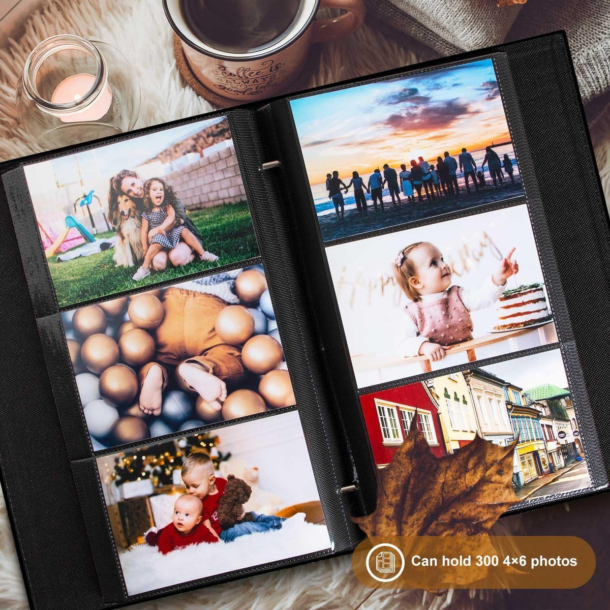 Fotoalbum Hardcover 300 Fotos 10x15 cm Grau Gold in Lederoptik