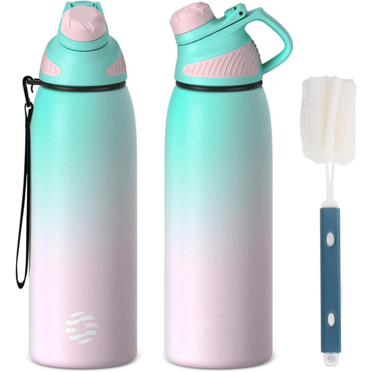 Edelstahl Trinkflasche mit Magnetdeckel 600ml Grün&Rosa