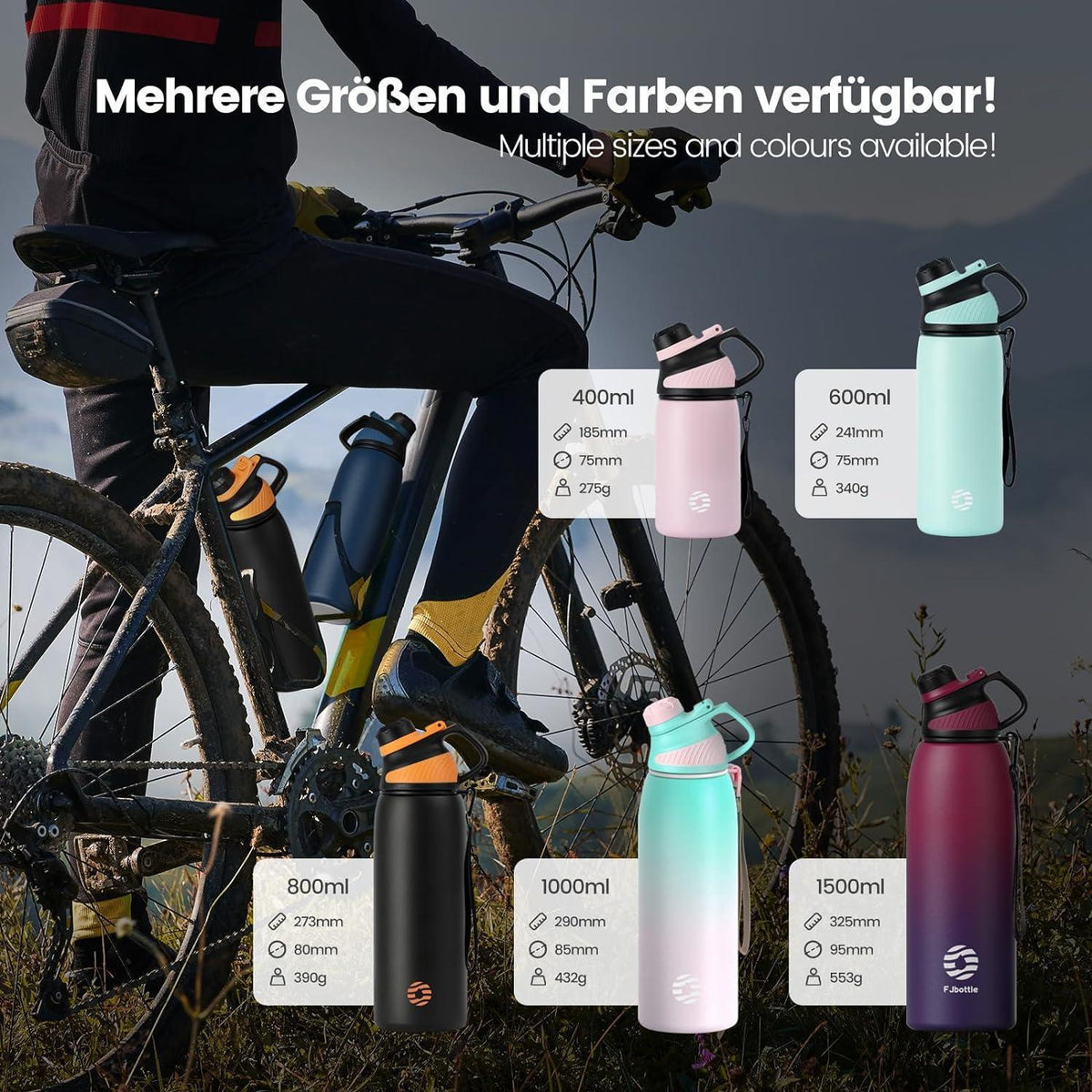 Edelstahl Trinkflasche mit Magnetdeckel 600ml Grün&Rosa