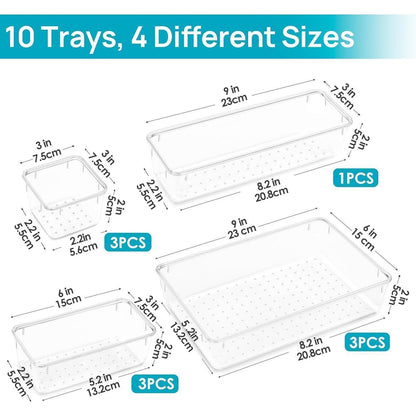 Schubladen Organizer Set 10 Stück, 4 Größen, transparent