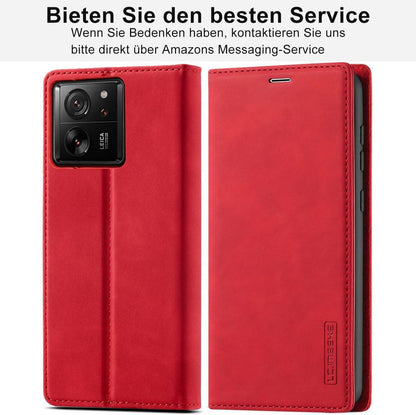 Xiaomi 13T Pro Hülle Leder Flip Wallet Schutzhülle 360 Rot