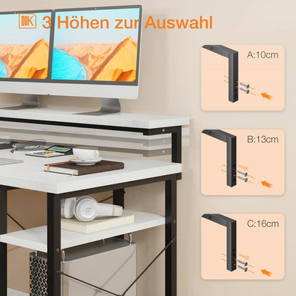 ODK Eckschreibtisch L-Form mit Regal und Monitorständer Weiß 155×140cm