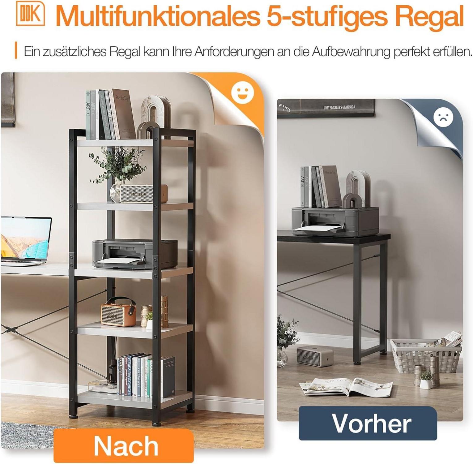 Eckschreibtisch mit Regal L-Form Monitorständer Weiß 155×140cm
