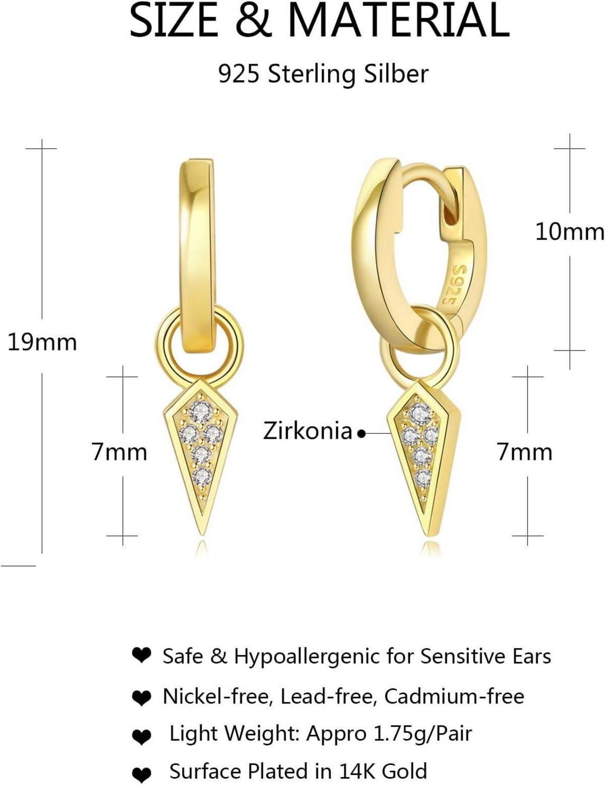 Damen Creolen Gold 925 Sterling Silber Hoops Ohrringe Geschenk