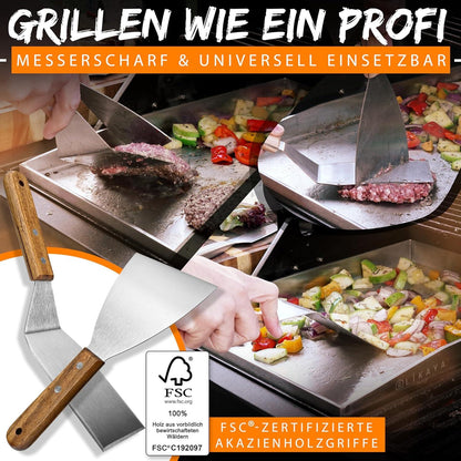 LIKAYA® Grillplatte 30x40cm massiver V2A Edelstahl 2x Grillspachteln