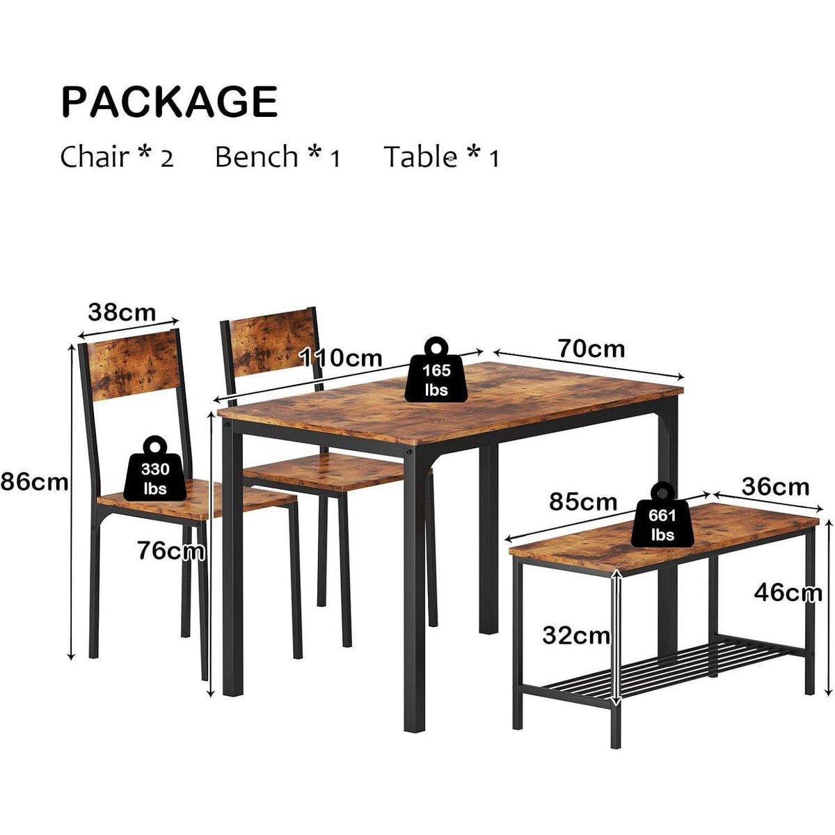 Esstisch Set für 4 Personen mit Stühlen & Bank