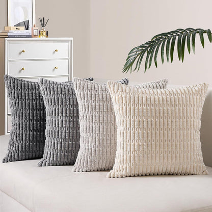 Boho Kissenbezüge Set Kordsamt 50x50cm grau 4er Pack