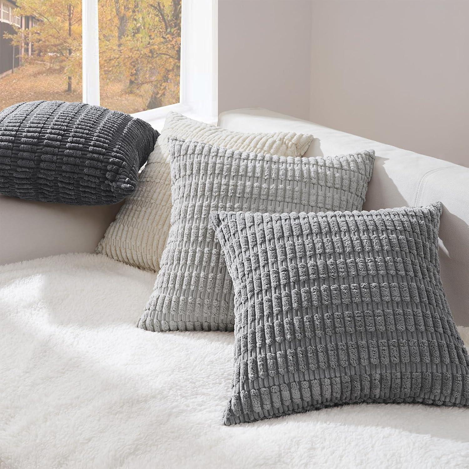 Boho Kissenbezug 50x50 cm grau 4er Set Kordsamt Dekokissen Sofa