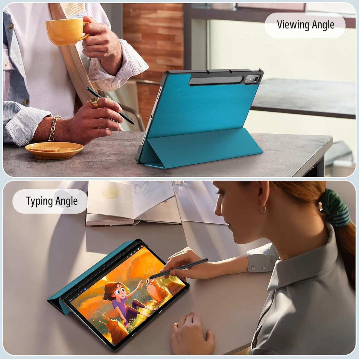 EasyAcc Lenovo Tab P12 2023 Hülle Stifthalter Standfunktion Blau 12,7 Zoll