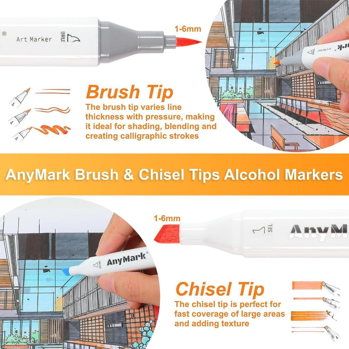 Alkohol Marker Pinselspitze 100 Farben + Blender Set