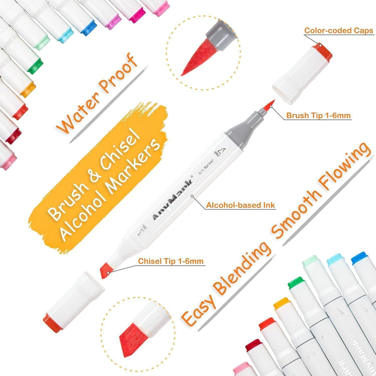 Alkohol Marker Pinselspitze 100 Farben + Blender Set