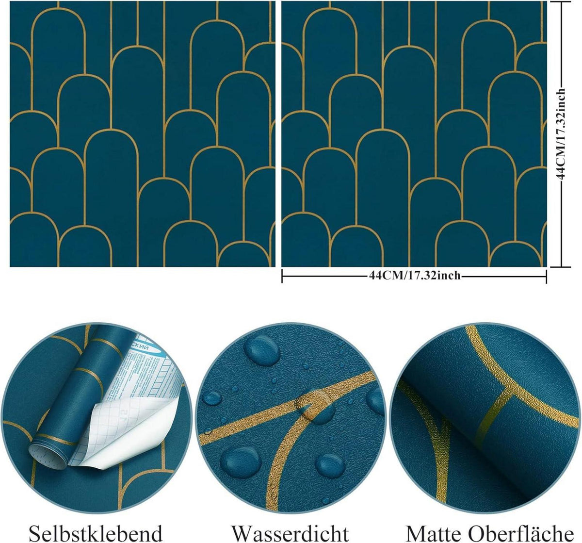 Selbstklebende Tapete Gold Türkis 44×600cm Geometrische