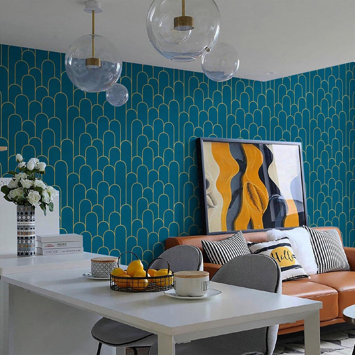 CiCiwind Selbstklebende Tapete Gold Türkis Geometrische 44×600cm Struktur Vinyl Klebefolie