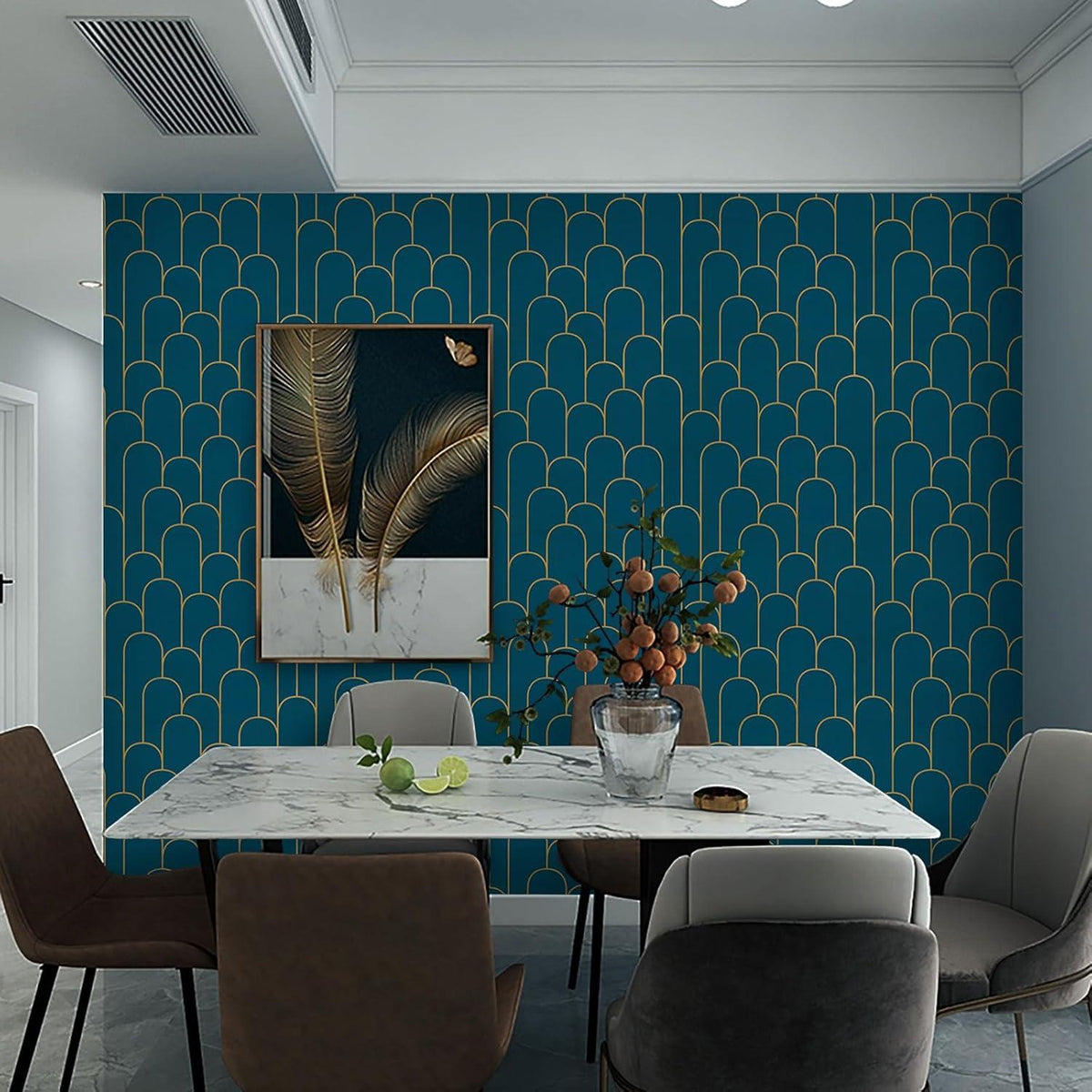 Selbstklebende Tapete Gold Türkis 44×600cm Geometrische Muster Vinyl Klebefolie