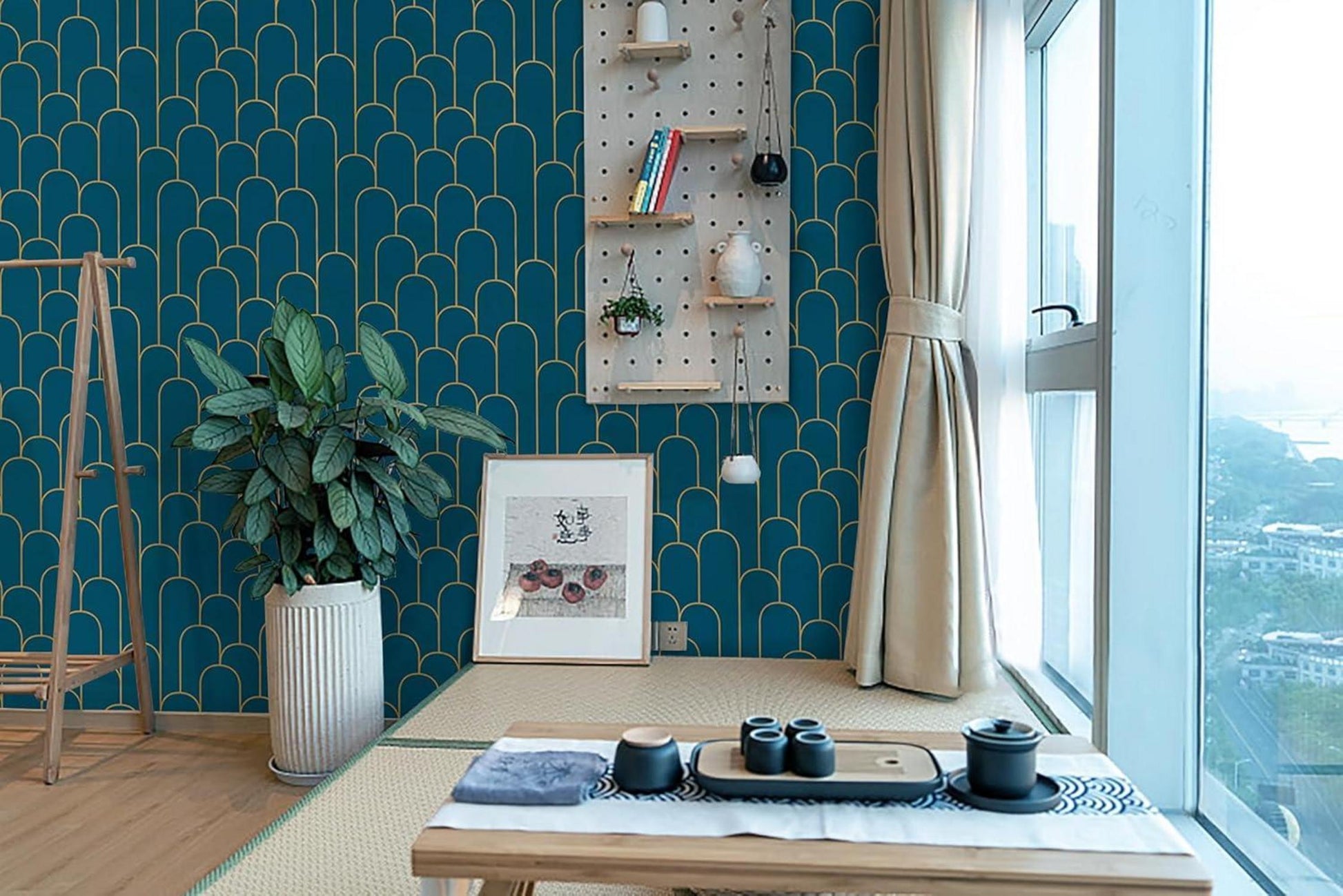 CiCiwind Selbstklebende Tapete Gold Türkis Geometrische 44×600cm Struktur Vinyl Klebefolie