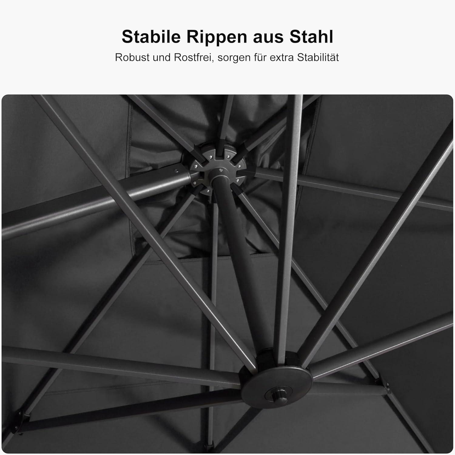 Ampelschirm 270x270cm Kurbel Aluminiumgestell 360°Rotation