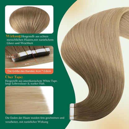 Echthaar Tape Extensions Balayage Braun Goldbraun Ombre