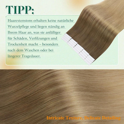 Echthaar Tape Extensions Balayage Braun Goldbraun Ombre