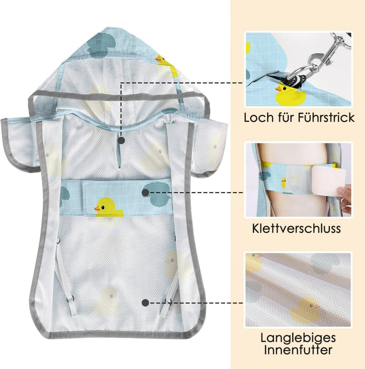 SlowTon Hunderegenmantel wasserdicht durchsichtig mit Kapuze Lätzchen & Tasche