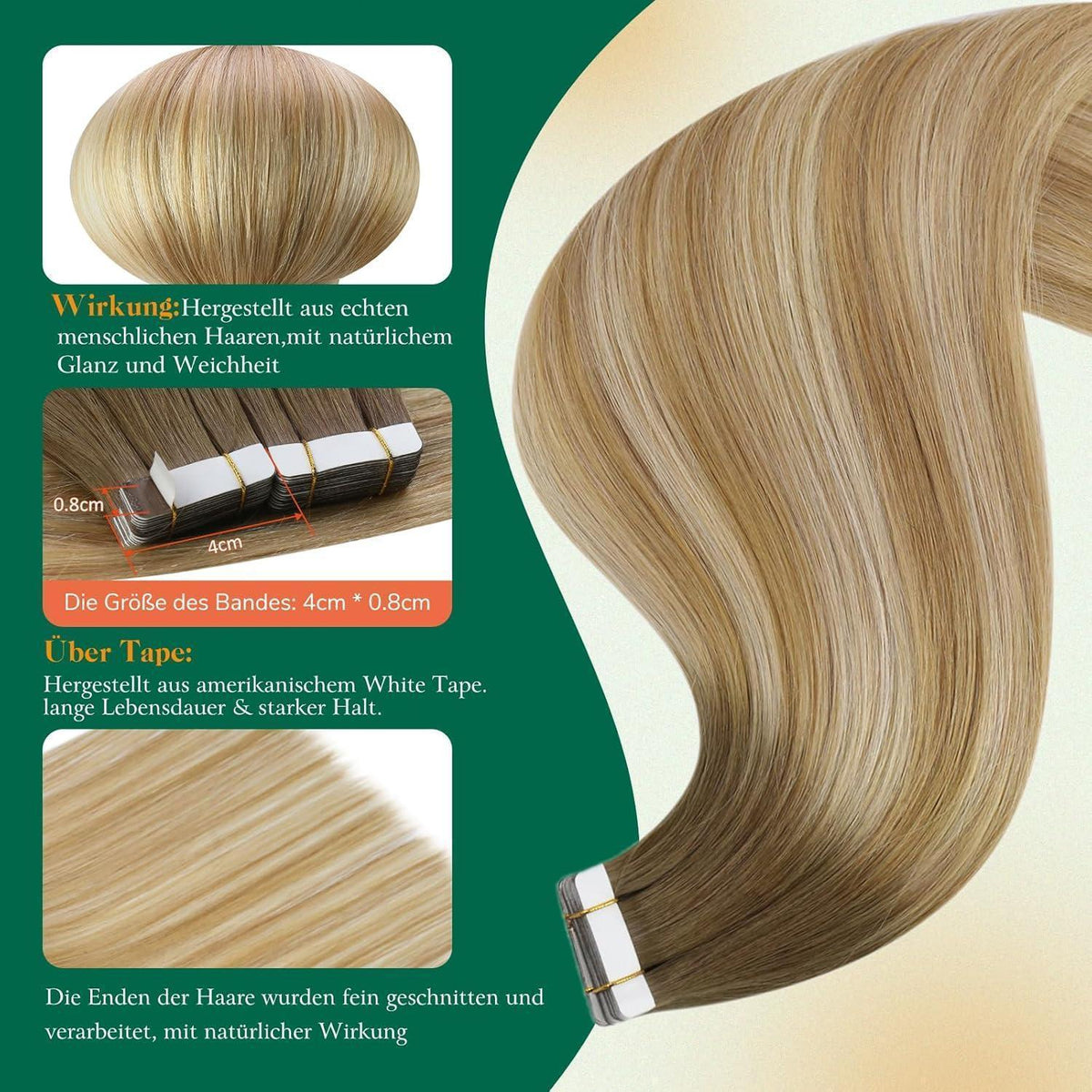 Echthaar Tape Extensions Balayage Blond Mix 55cm