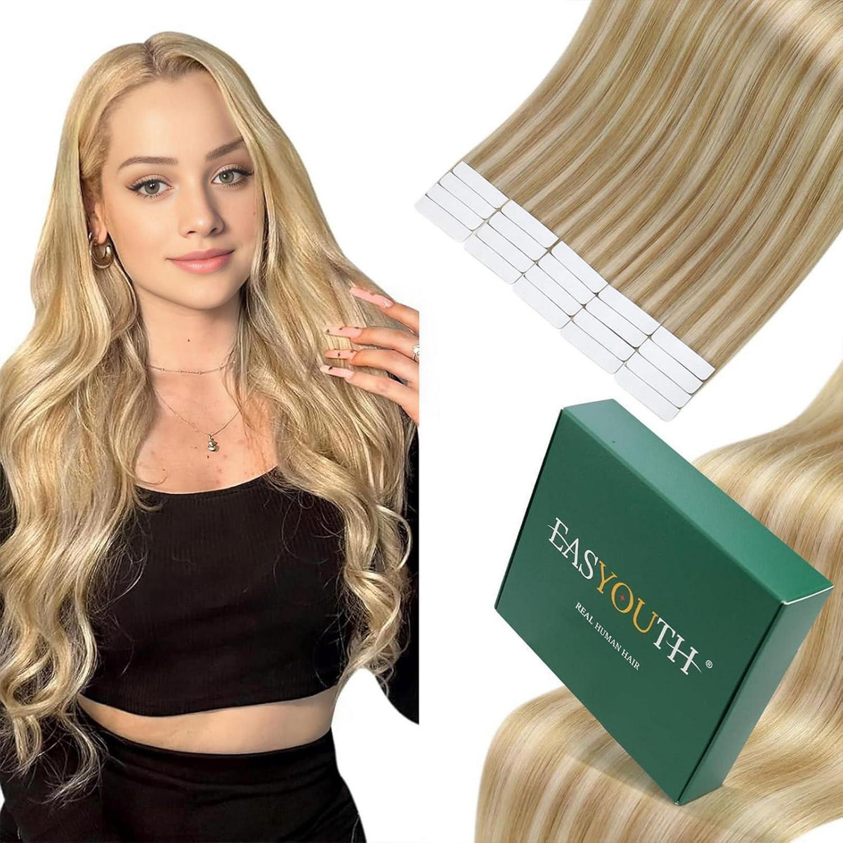 Echthaar Tape Extensions Blond – 50g, 50cm, #27/613