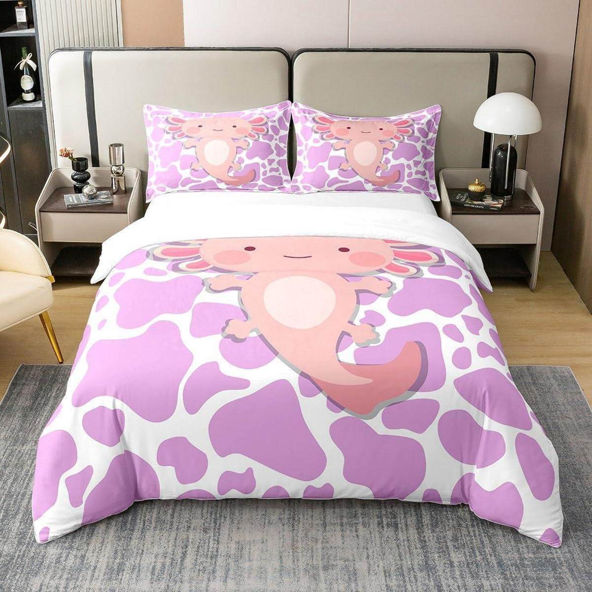 Kawaii Axolotl Bettbezug 135x200 Baumwolle mit Kissenbezug