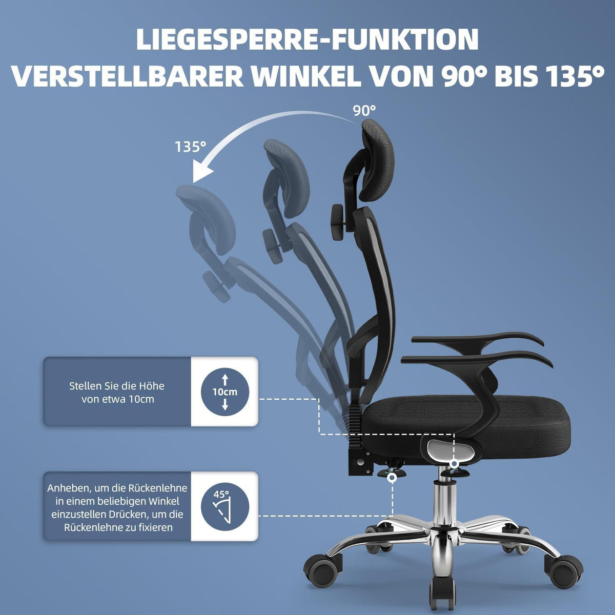 Ergonomischer Bürostuhl mit verstellbarer Rückenlehne und Wippfunktion
